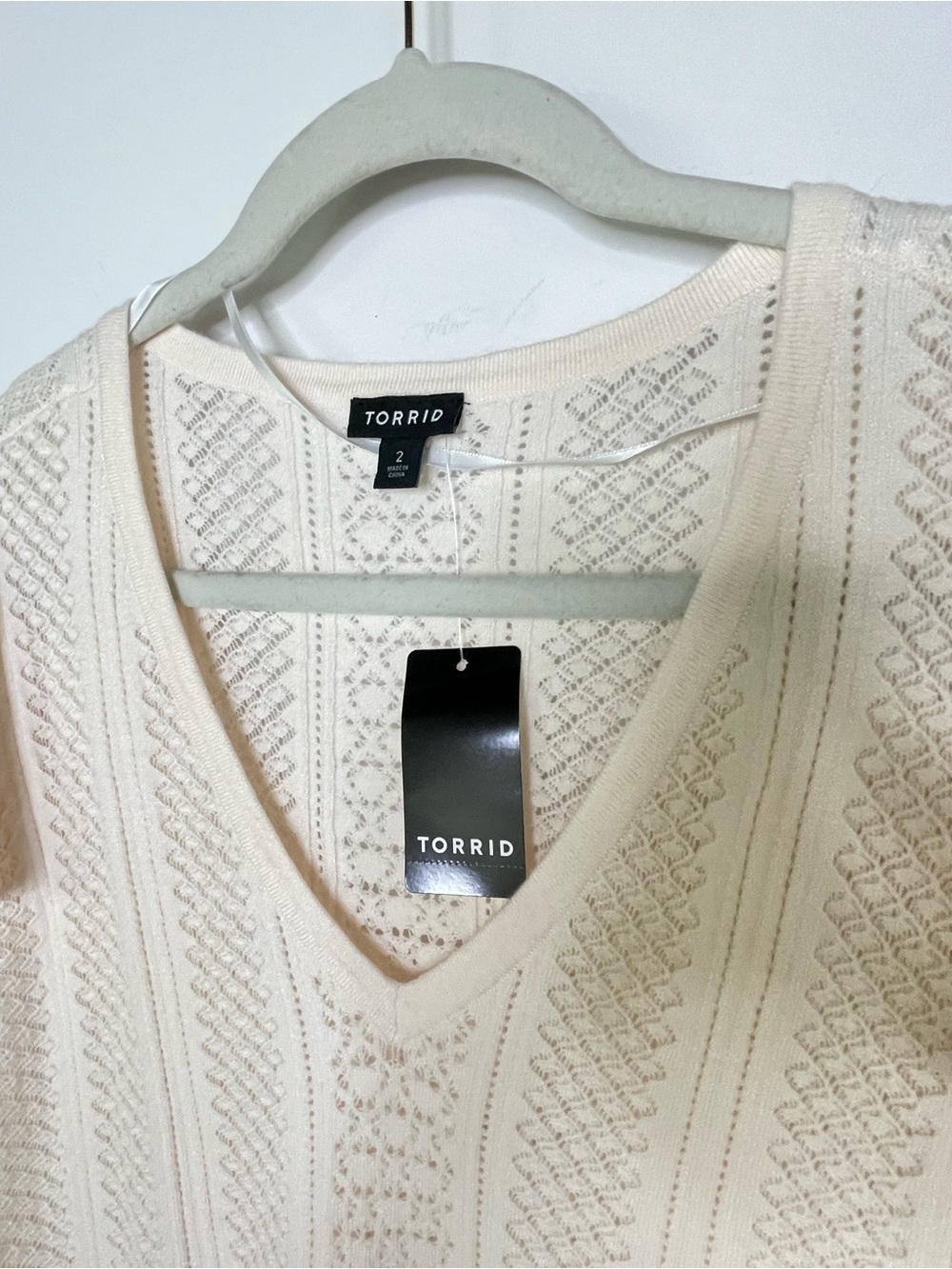 Feminine | NWT Torrid Crochet Cream Knit V-Neck Flutter Short Sleeve Sweater Top - Picture 6 of 11